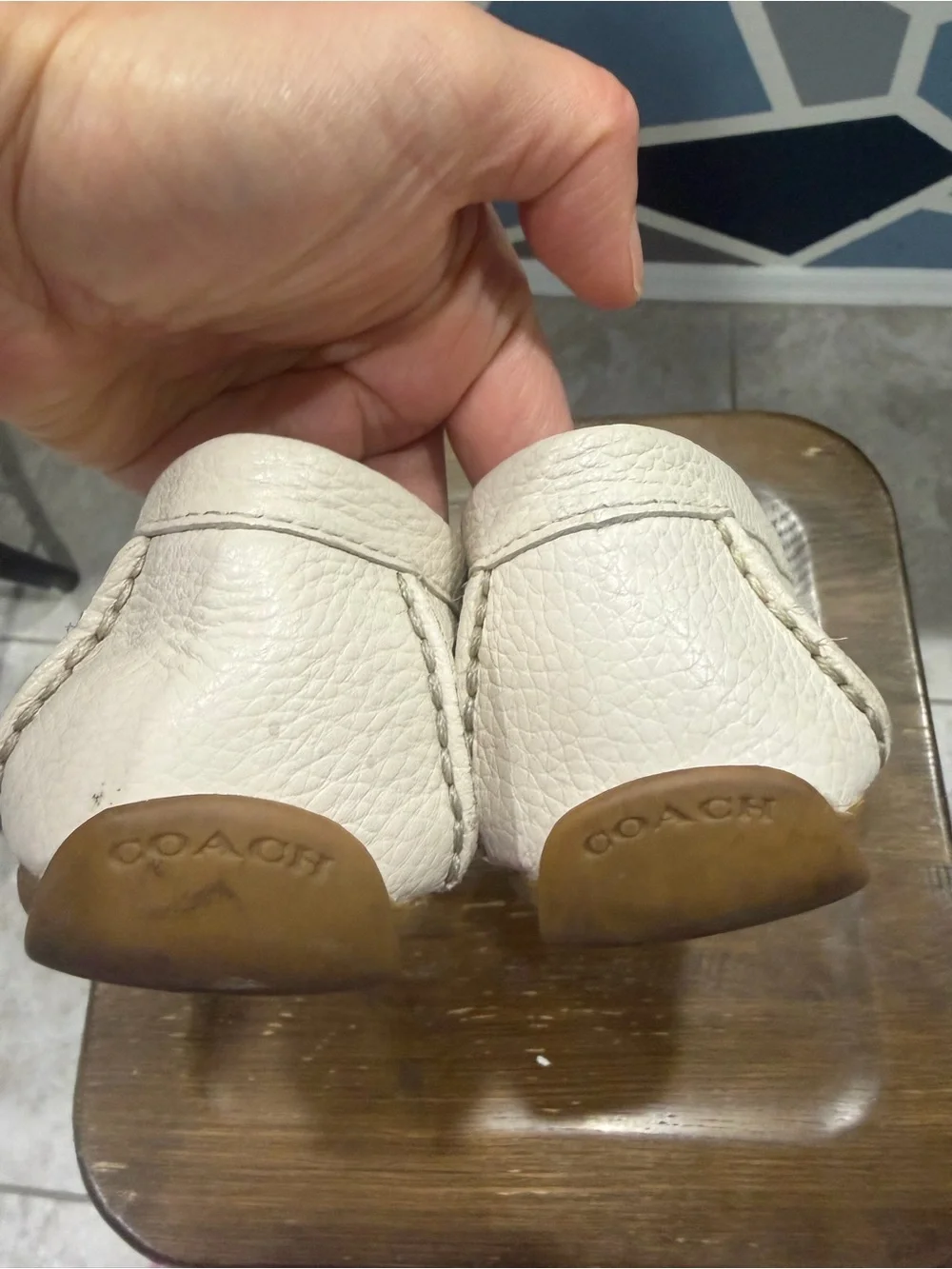 Coach Cream Leather Horsebit Loafers with Gold Hardware